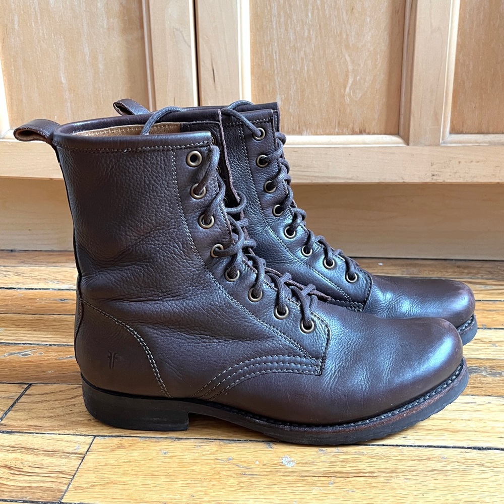 Frye Veronica Lace-up Combat Boots Burgundy 9